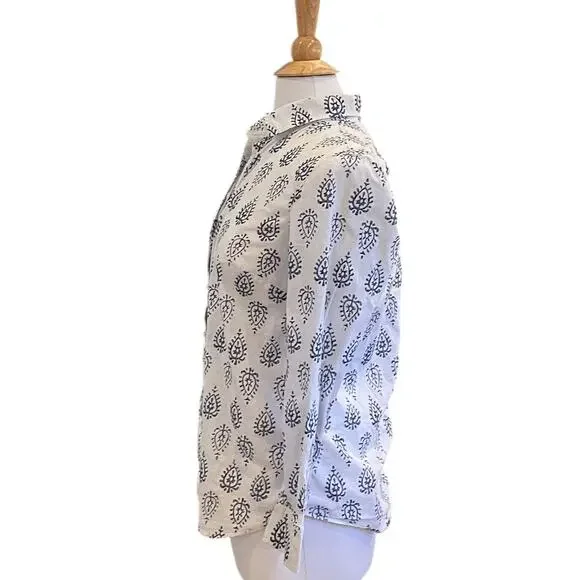 Talbots Navy Blue Allover Print Cotton Button Down Shirt, Size M - Picture 3 of 11